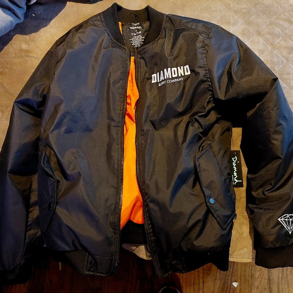 Diamond Supply Co. Bomber Jacket Black w/Orange, Medium